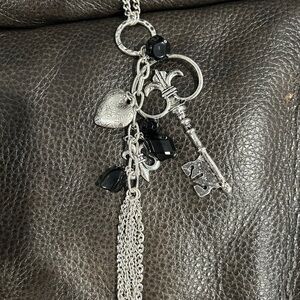 Silver and Black Key Charm Necklace